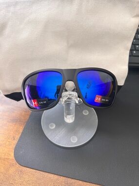 Under Armour Men's Black Frame Sunglasses with Blue Mirrored Lenses